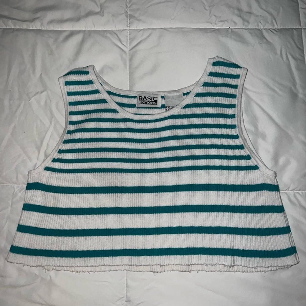 Green and White lined crop top.